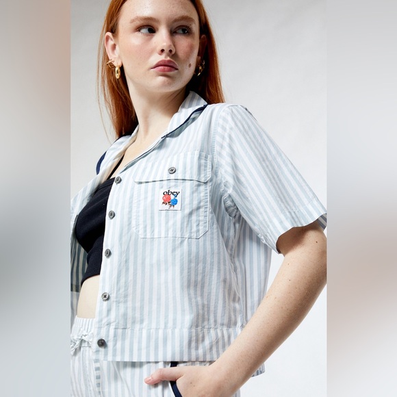 OBEY  Serena Striped Utility Shirt Cropped Button Up - Picture 2 of 8